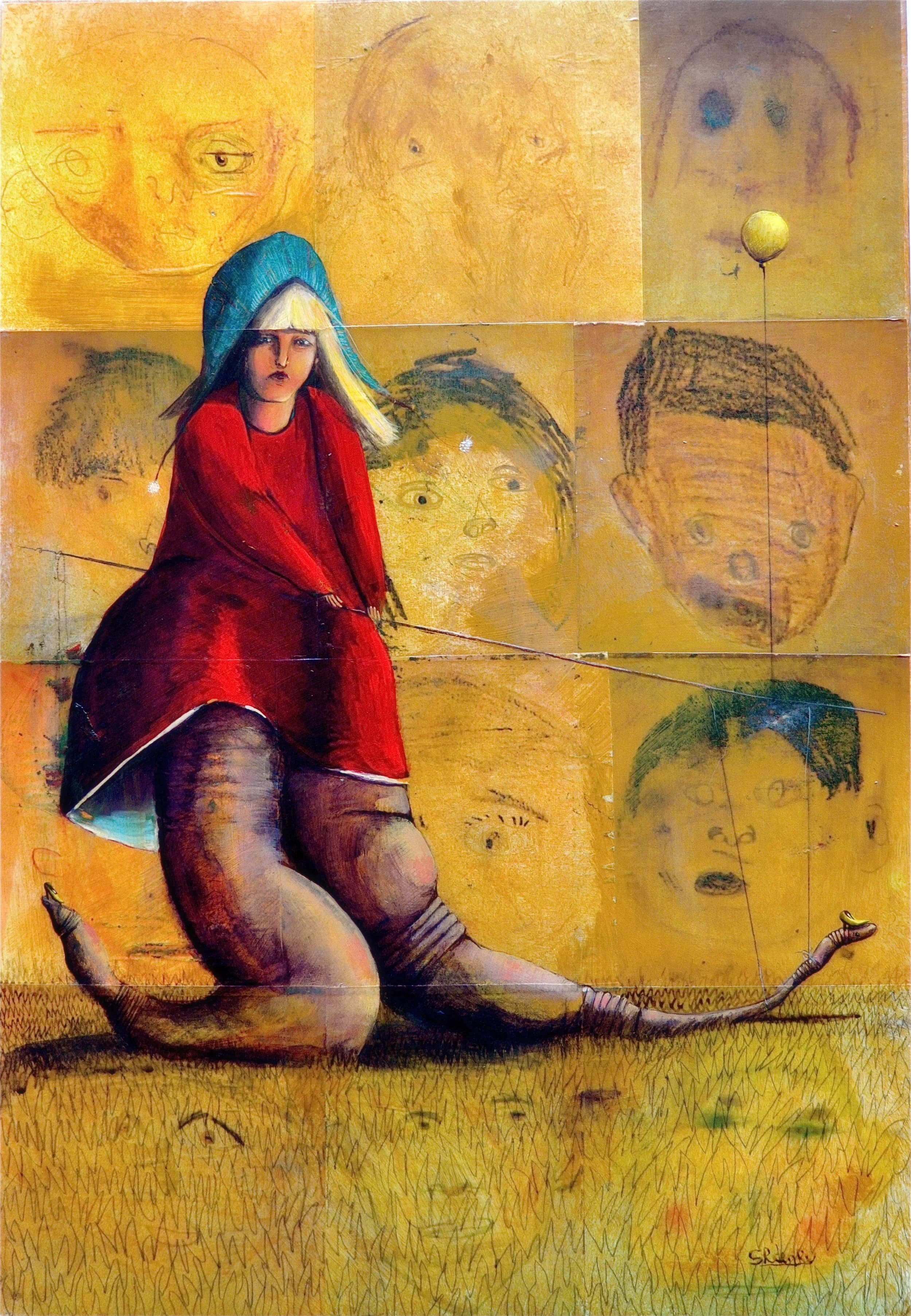 Bad at High Heels — Acrylic, 2nd grader's portraits, ink on wood