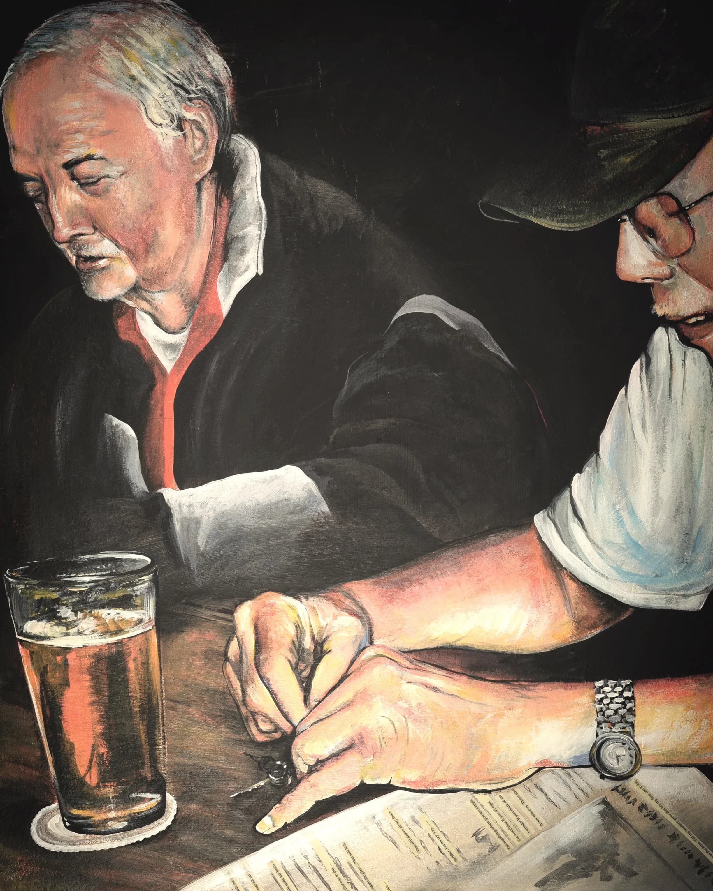 Dave and Elliot — Acrylic on re-purposed canvas