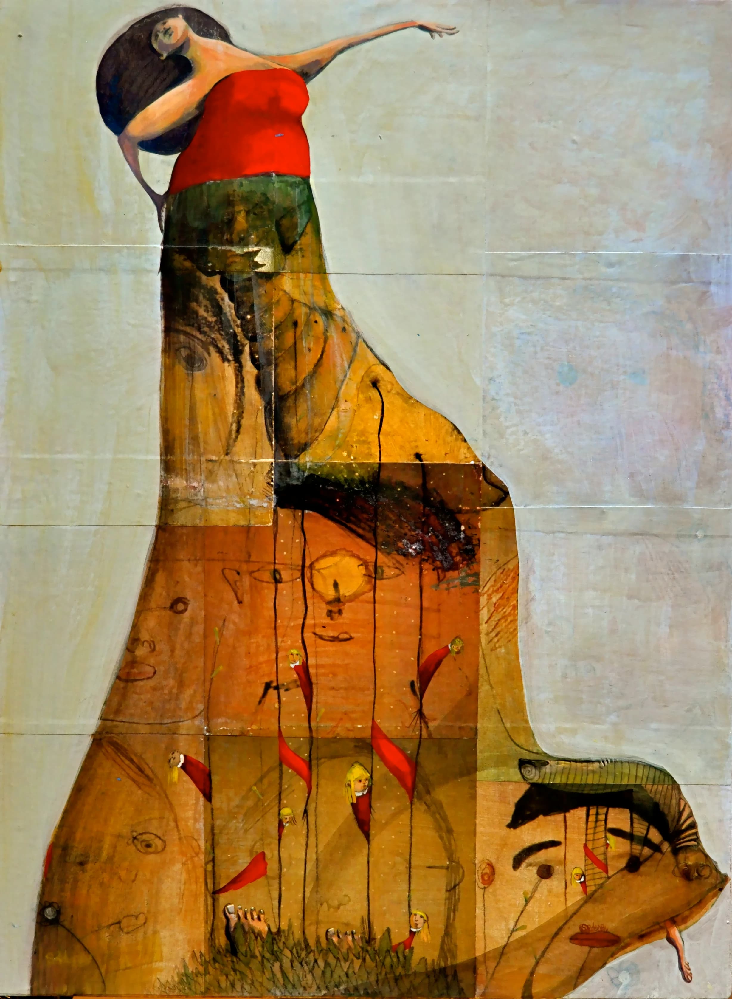 Roar, Turn — Acrylic and ink on wood
